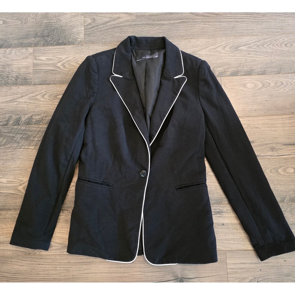 Women's sz S The Limited Black White Contrast Piping Single Button Blazer